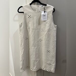 Marella Faux Leather Cream Embroidered dress